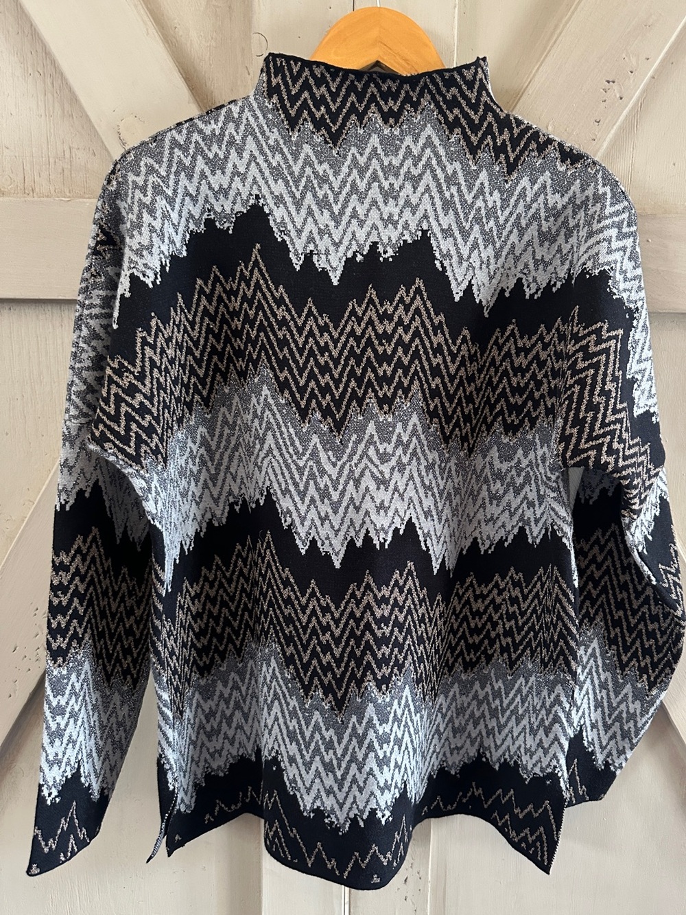 LYSSE Selena Pullover Alpine Way Metallic Zigzag Sweater L - Picture 7 of 7